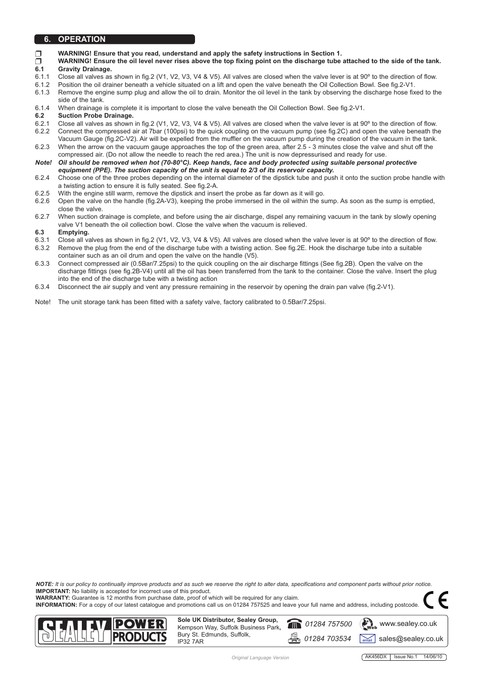 Operation | Sealey AK456DX User Manual | Page 3 / 3