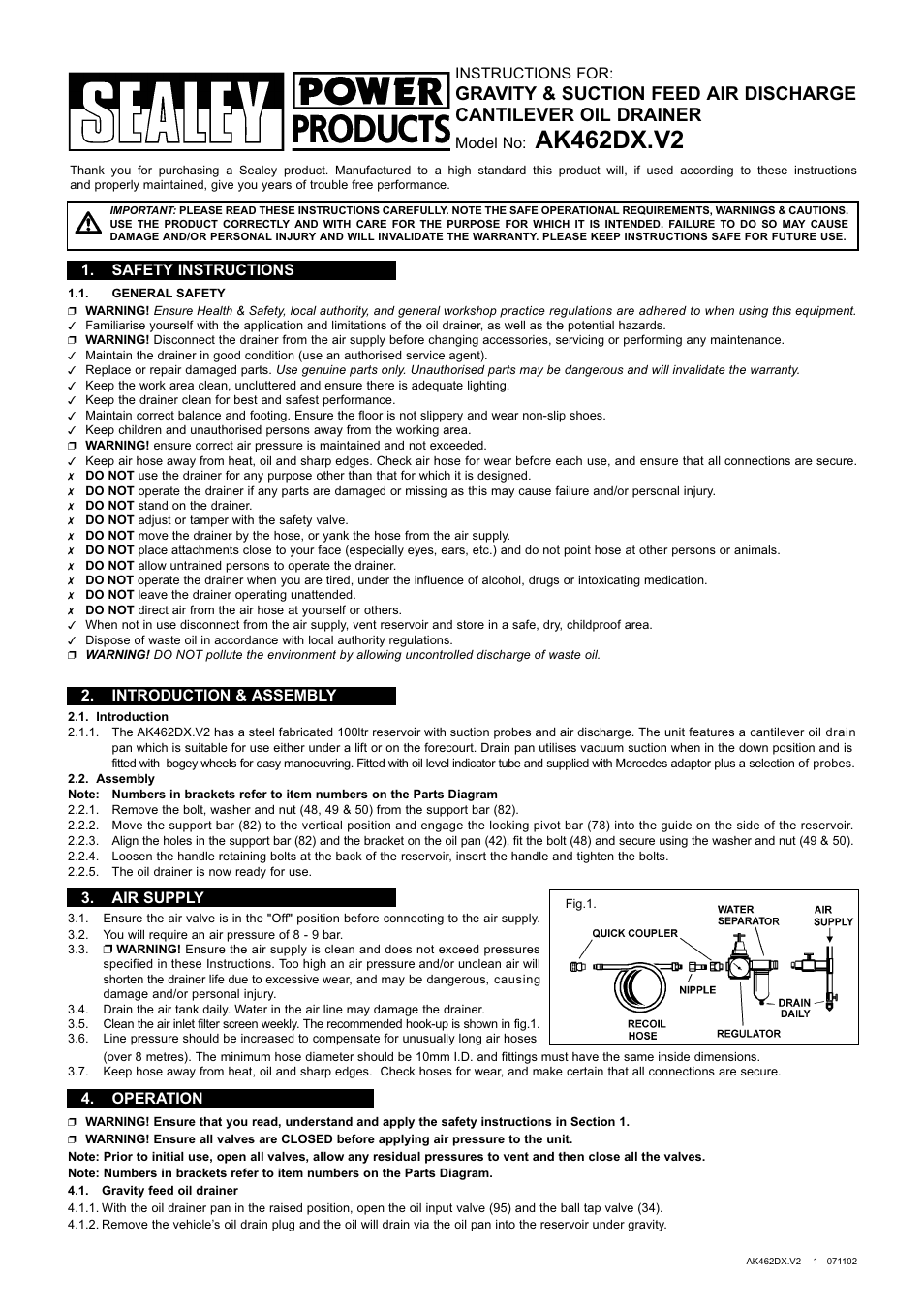 Sealey AK462DX User Manual | 2 pages