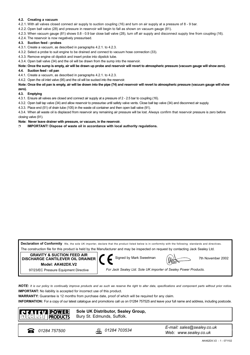 Sealey AK462DX User Manual | Page 2 / 2