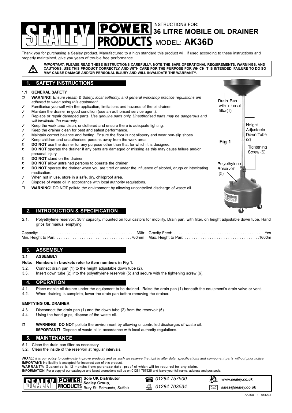 Sealey AK36D User Manual | 1 page