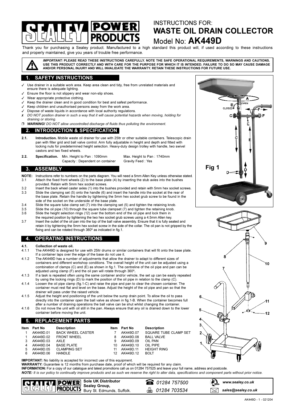 Sealey AK449D User Manual | 1 page