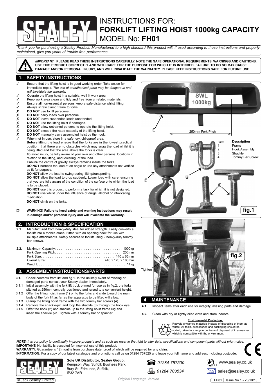 Sealey FH01 User Manual | 1 page