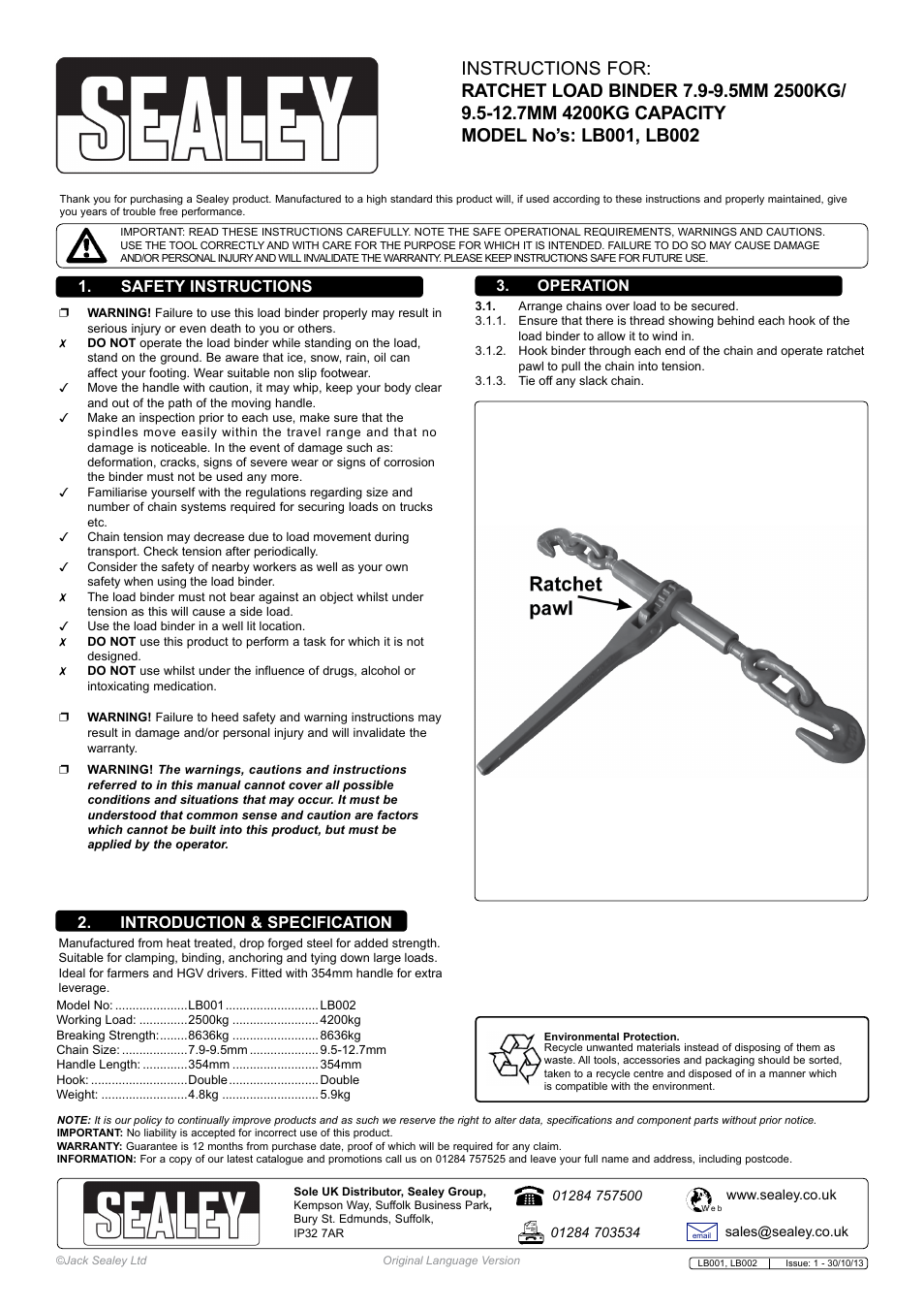 Sealey LB001 User Manual | 1 page