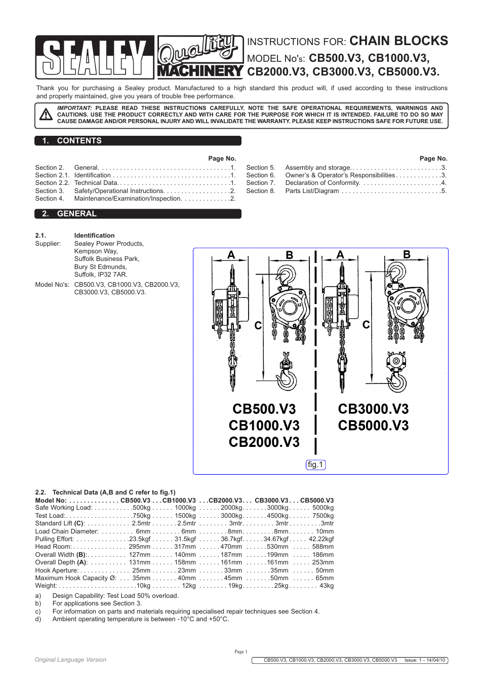 Sealey CB1000 User Manual | 5 pages