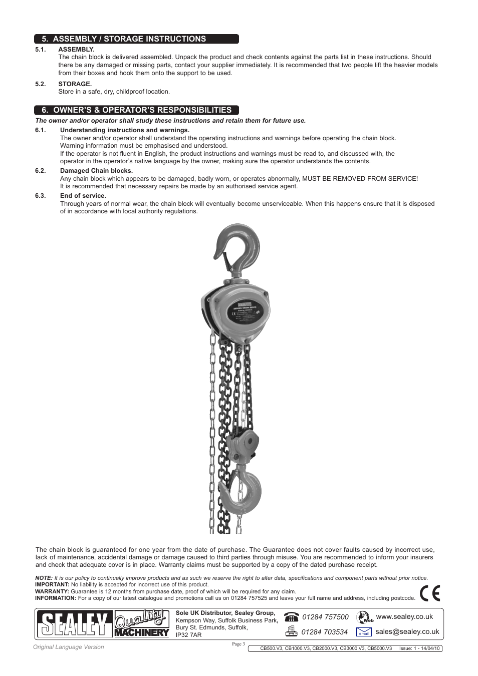 Sealey CB1000 User Manual | Page 3 / 5