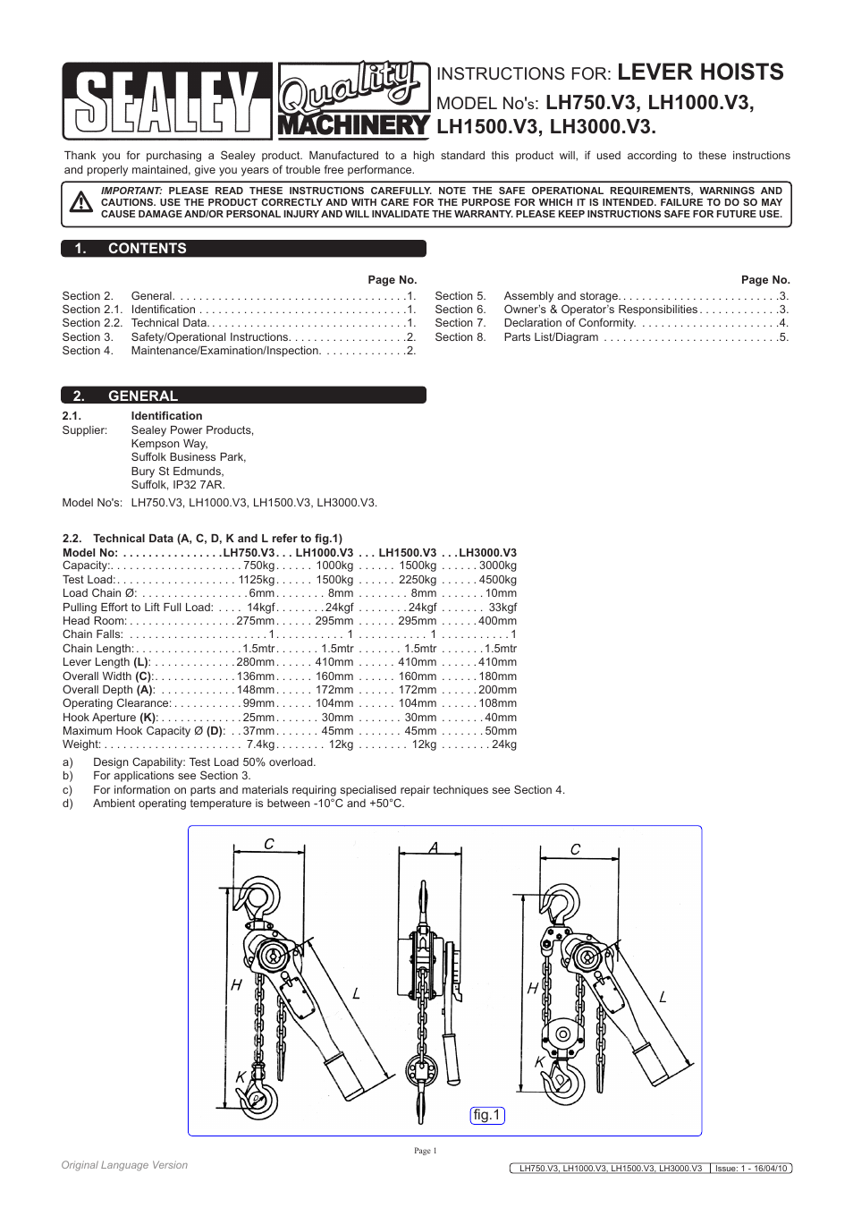 Sealey LH1000 User Manual | 5 pages