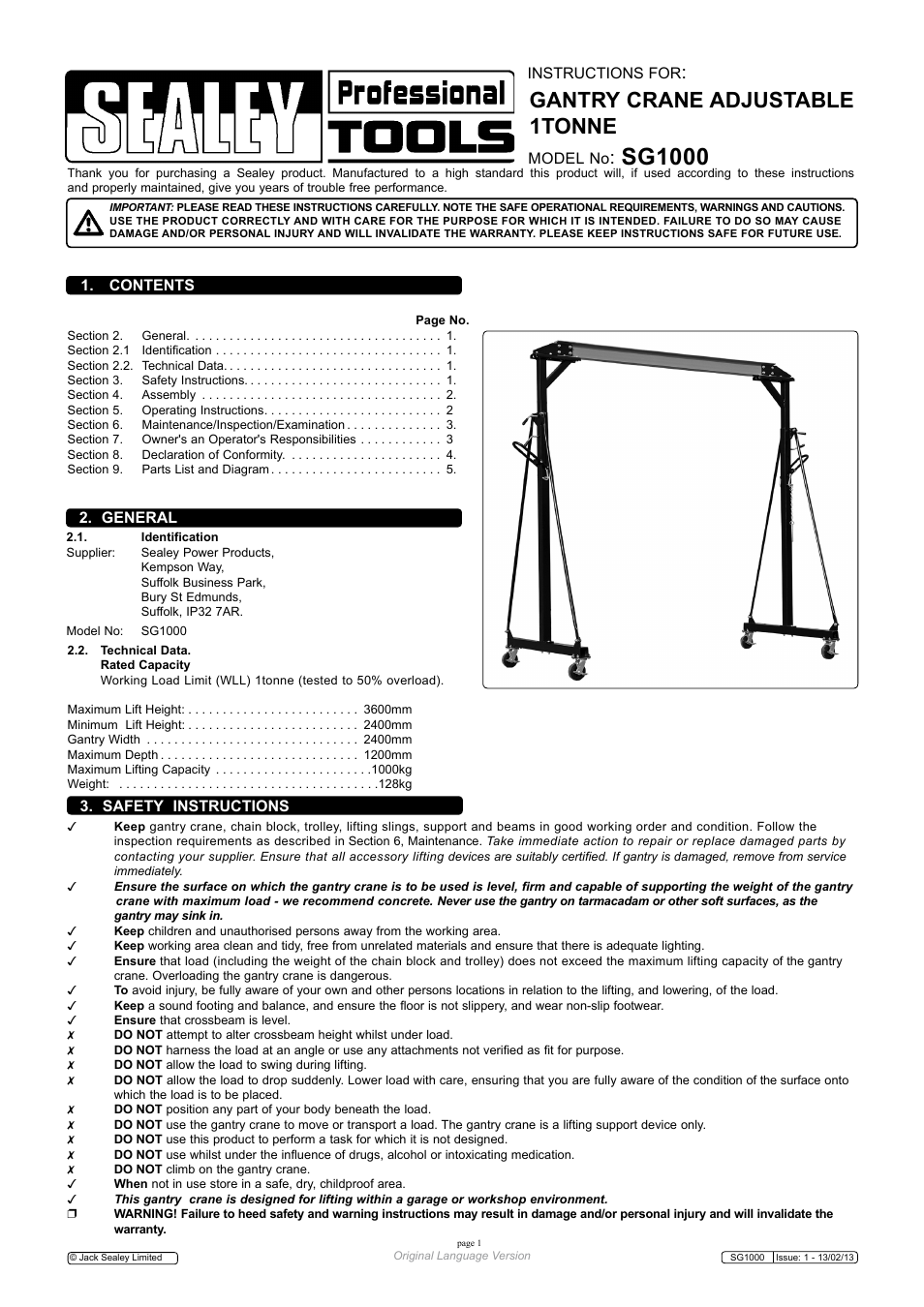 Sealey SG1000 User Manual | 5 pages