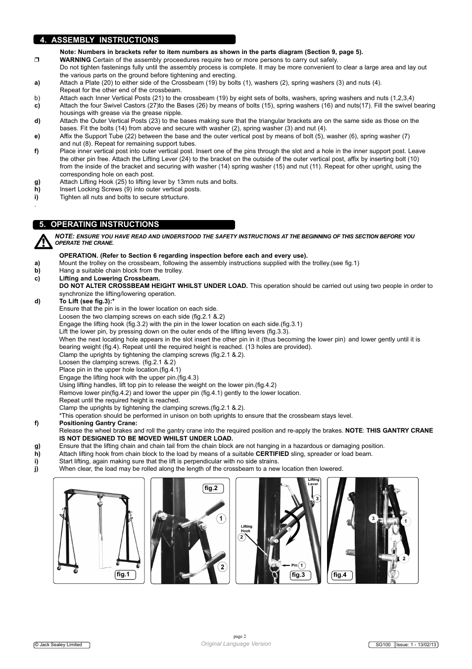 Assembly instructions 5. operating instructions | Sealey SG1000 User Manual | Page 2 / 5