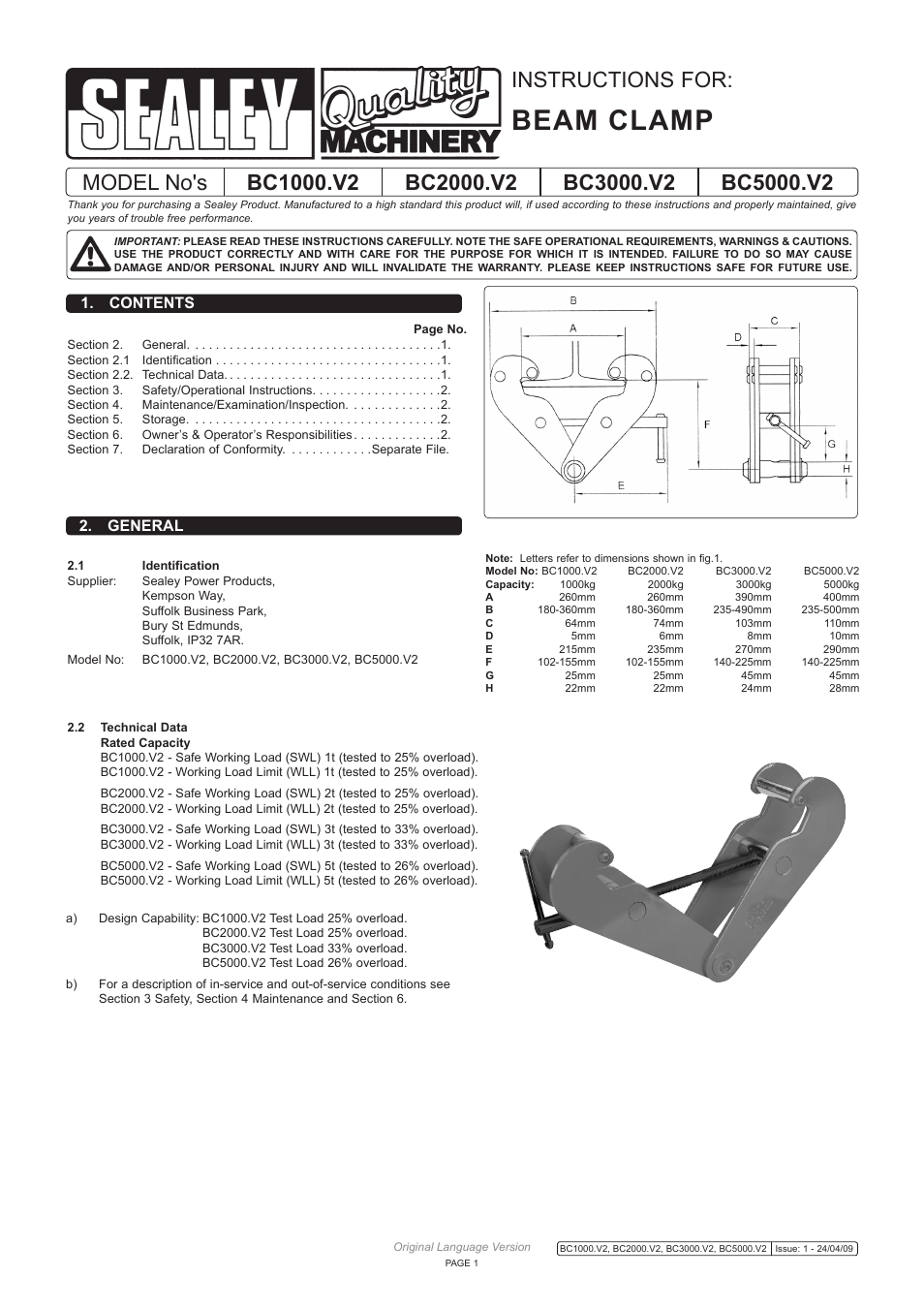 Sealey BC1000 User Manual | 2 pages