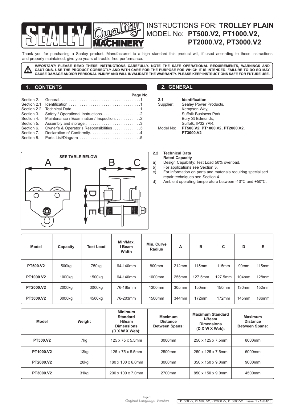 Sealey PT1000 User Manual | 5 pages