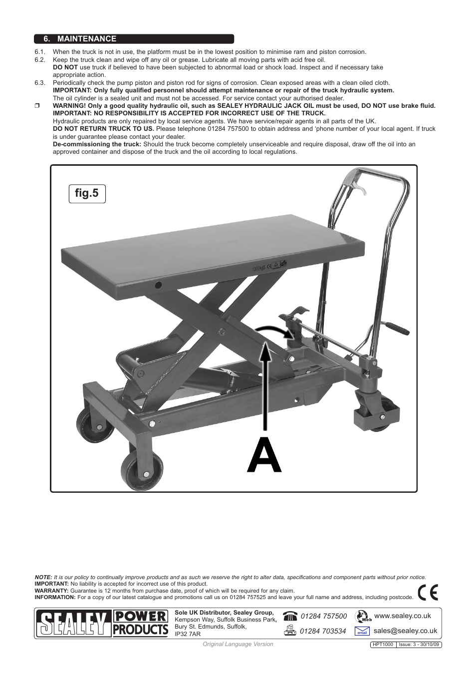 Fig.5, Maintenance | Sealey HPT1000 User Manual | Page 3 / 3