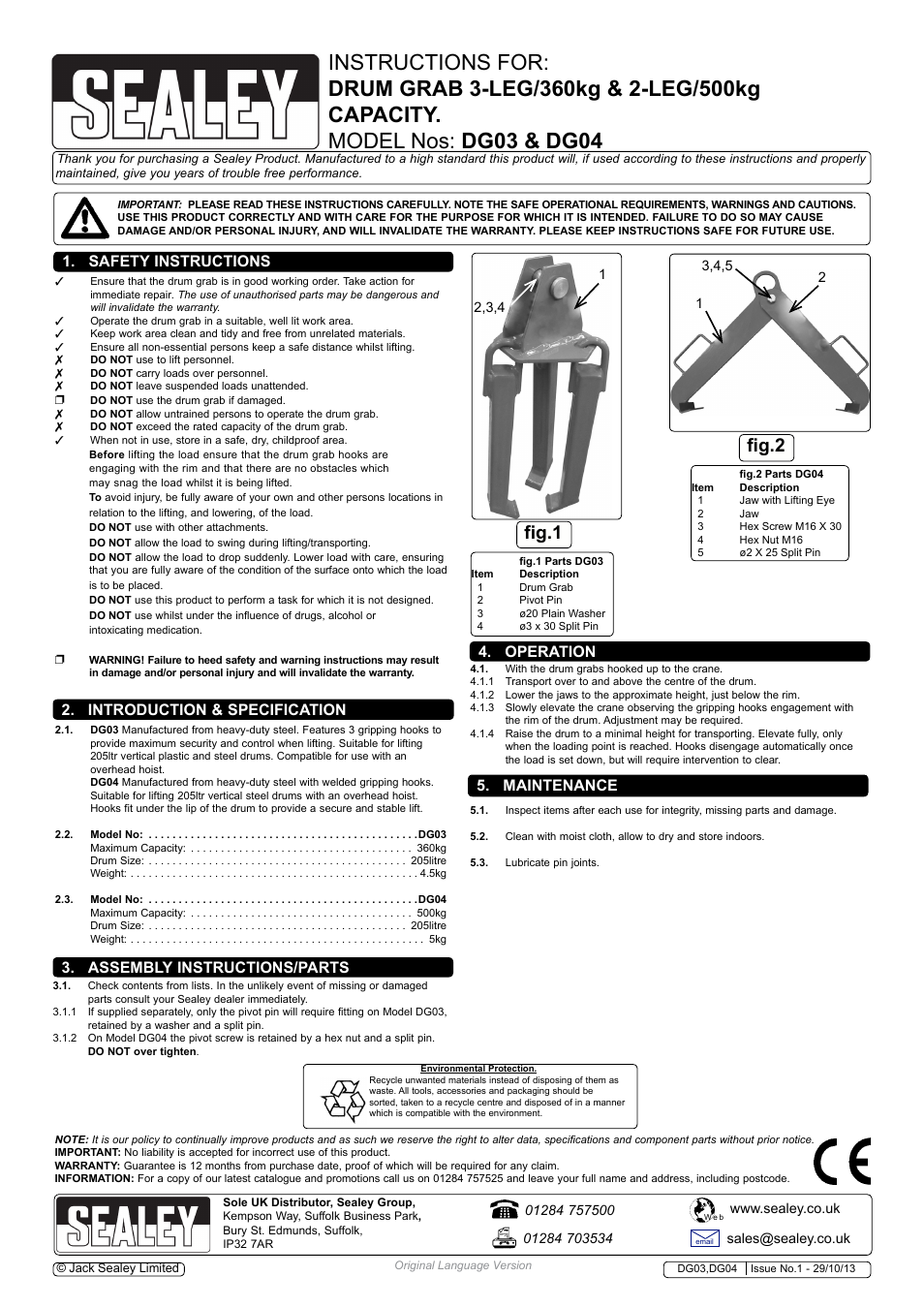 Sealey DG03 User Manual | 1 page