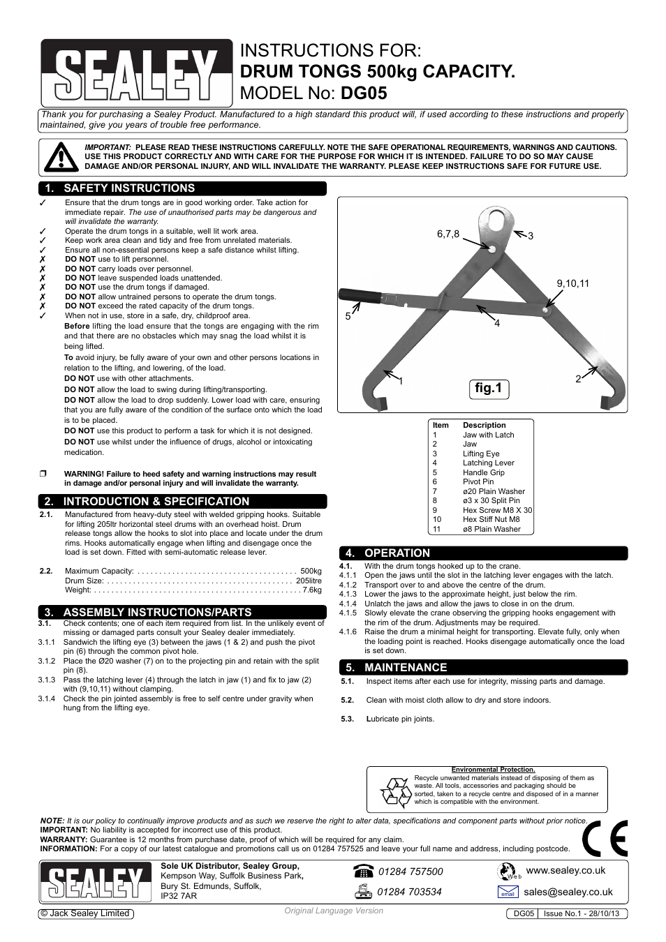 Sealey DG05 User Manual | 1 page