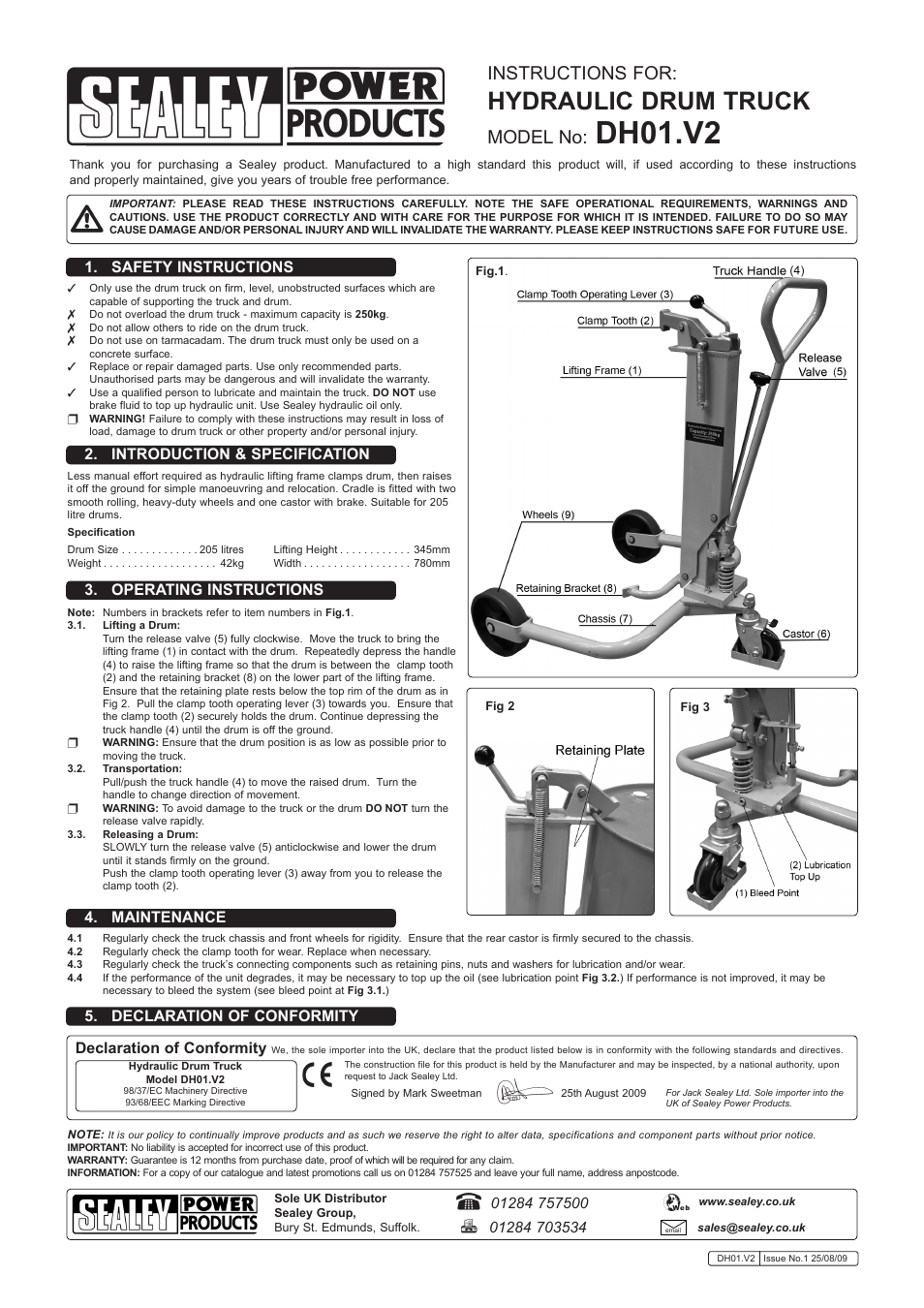 Sealey DH01 User Manual | 1 page