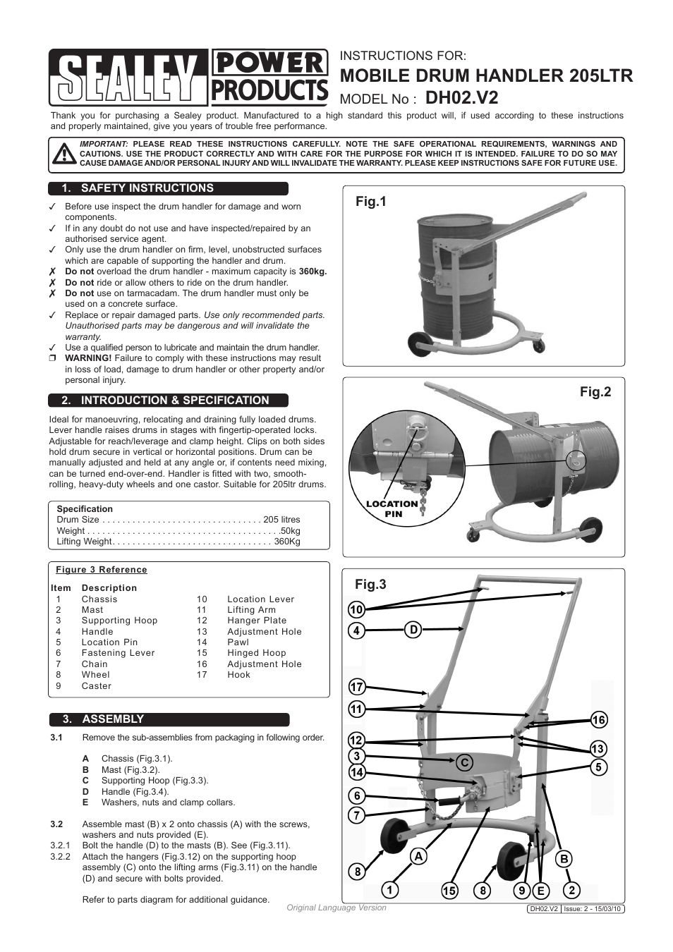 Sealey DH02 User Manual | 3 pages