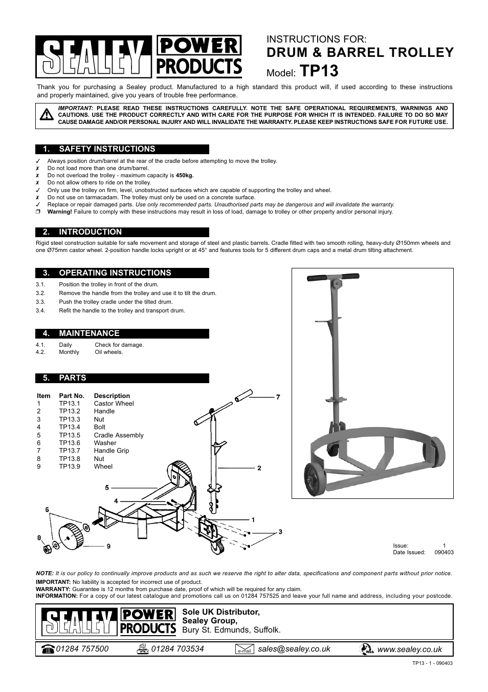 Sealey TP13 User Manual | 1 page