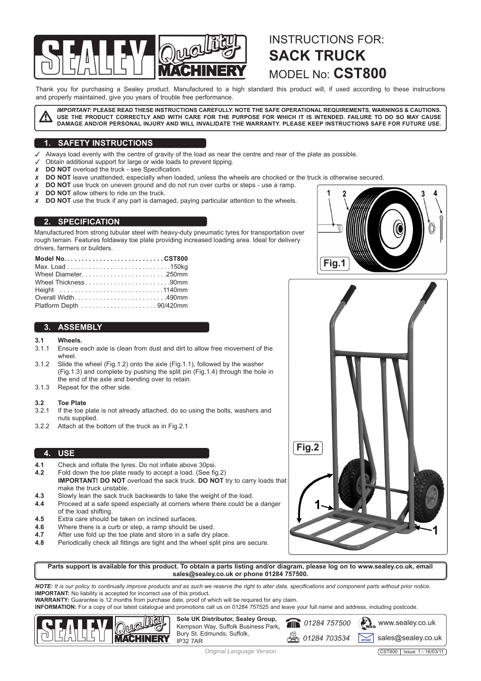 Sealey CST800 User Manual | 1 page