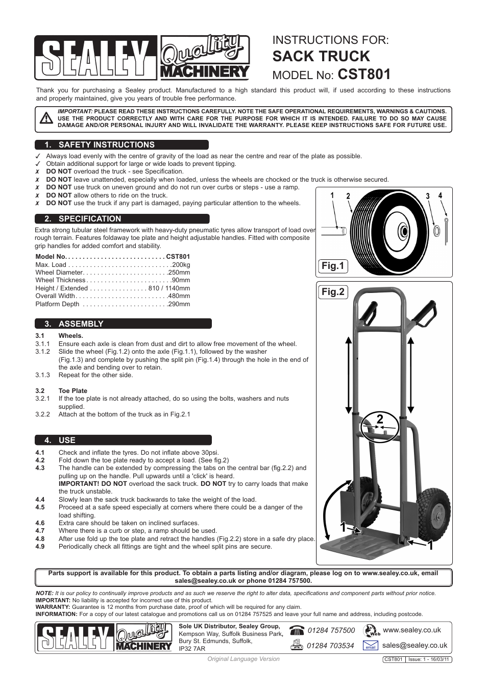 Sealey CST801 User Manual | 1 page