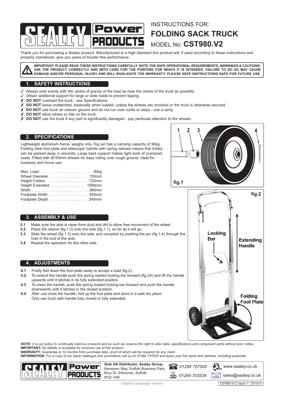 Sealey CST980 User Manual | 1 page