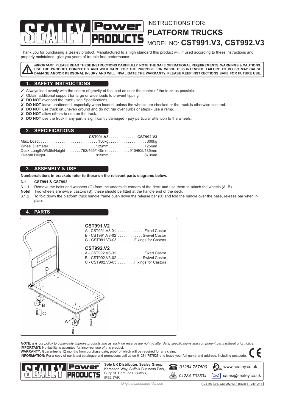 Sealey CST991 User Manual | 1 page