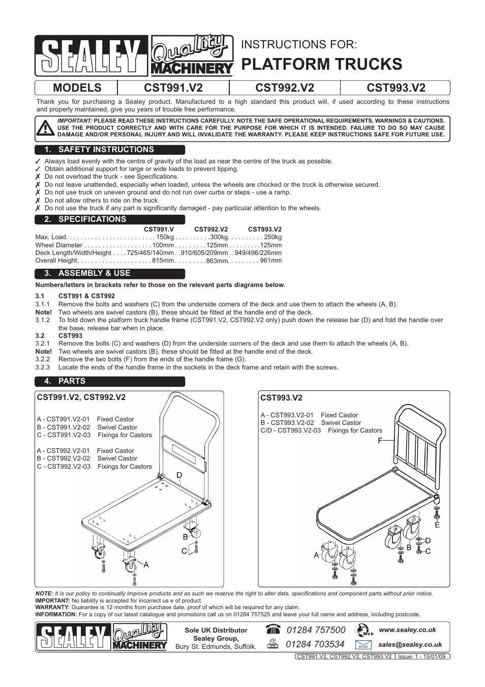 Sealey CST993 User Manual | 2 pages