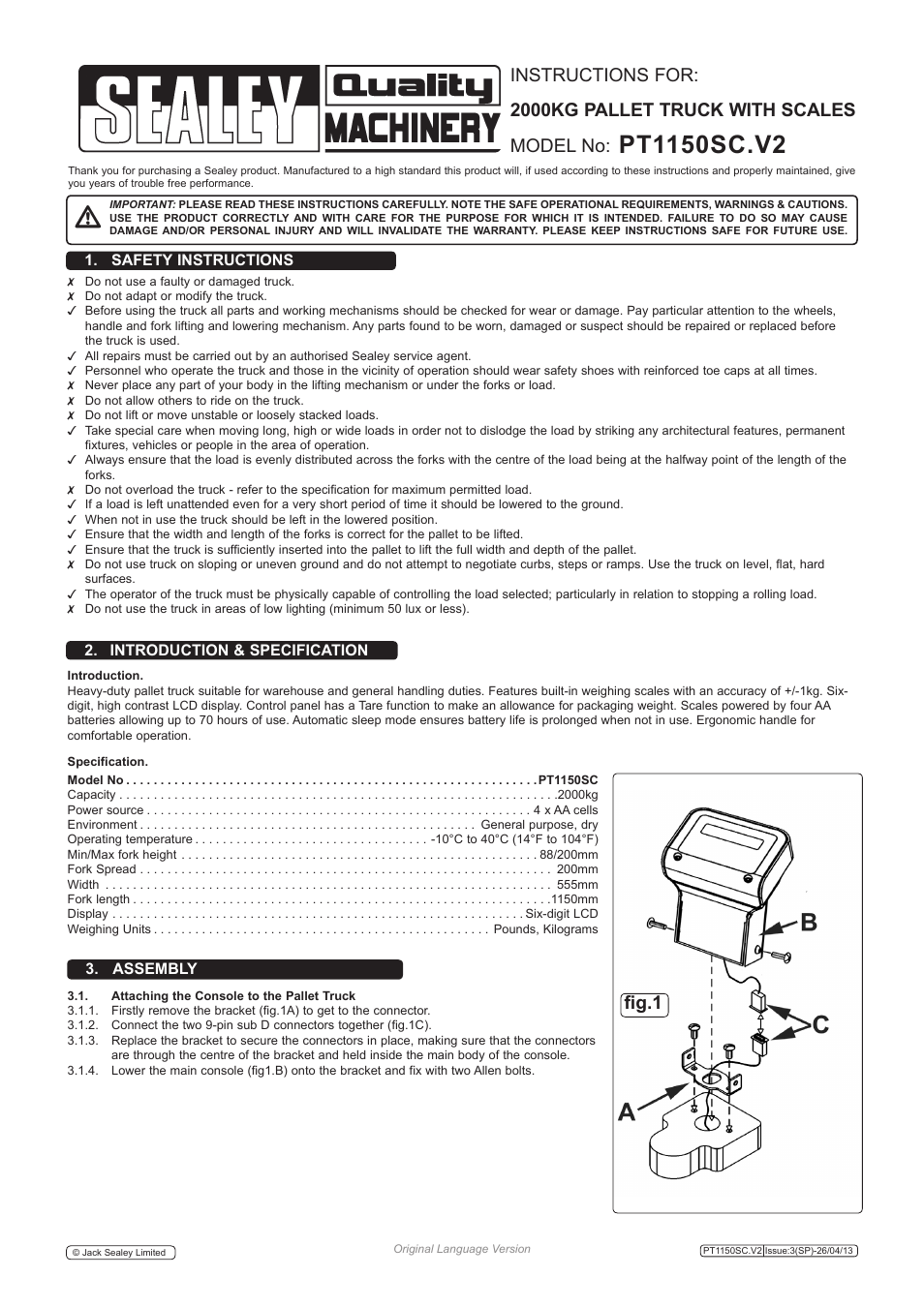 Sealey PT1150SC User Manual | 3 pages