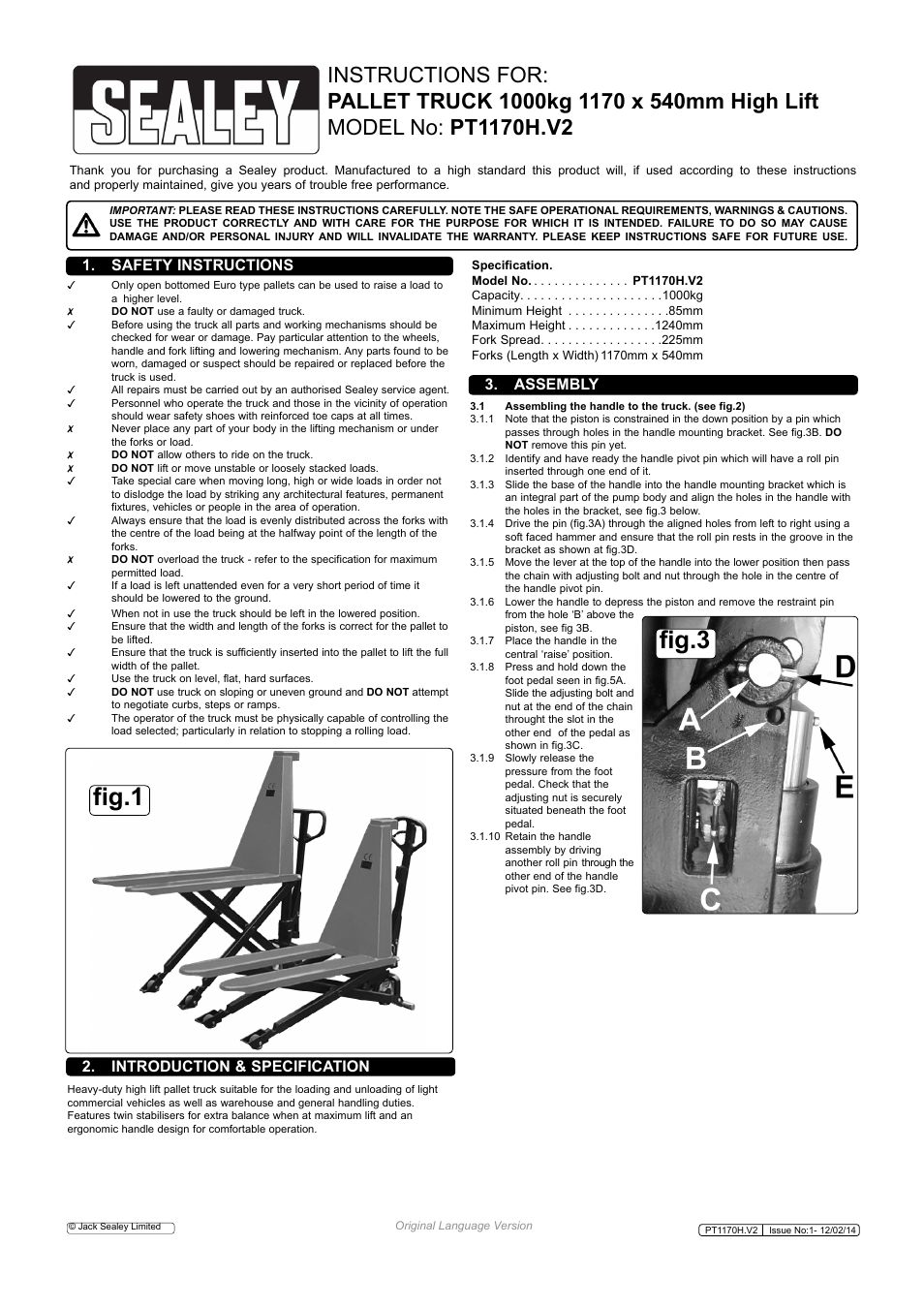 Sealey PT1170H User Manual | 2 pages