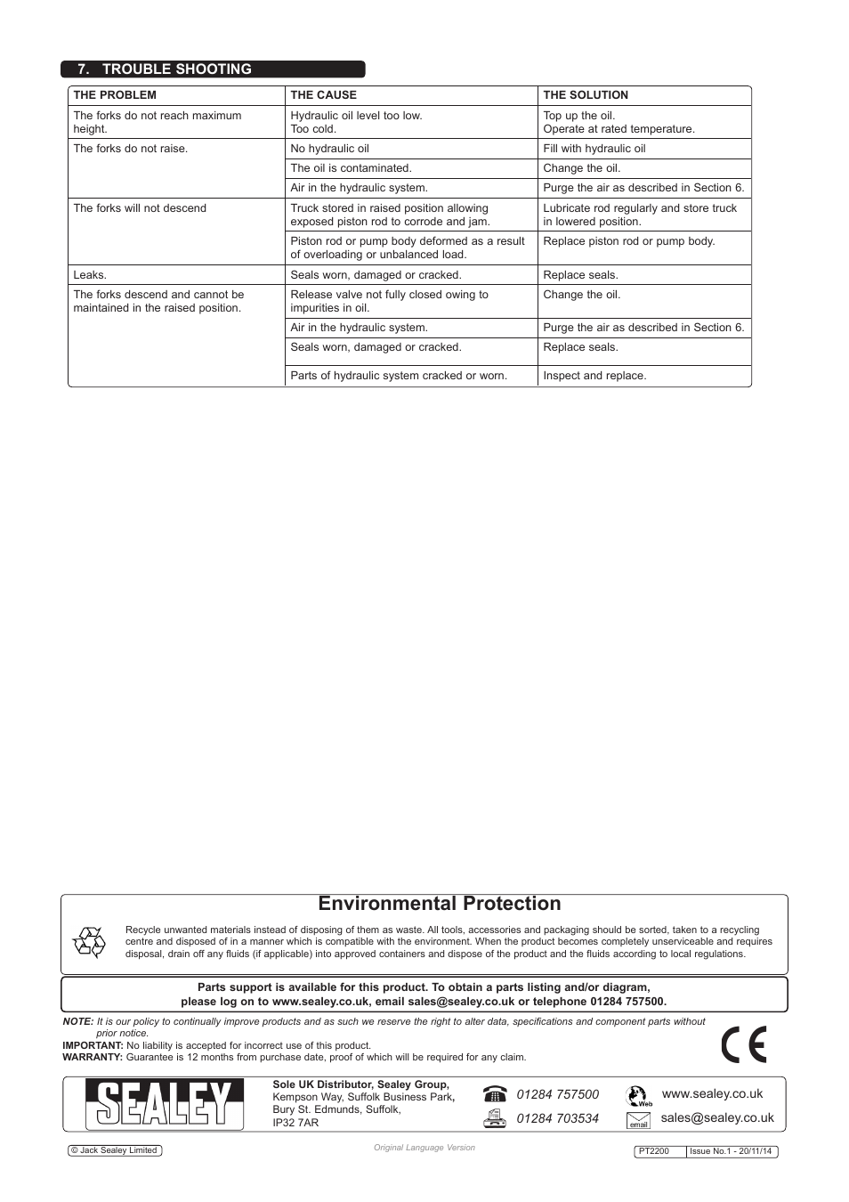 Environmental protection | Sealey PT2200 User Manual | Page 3 / 3