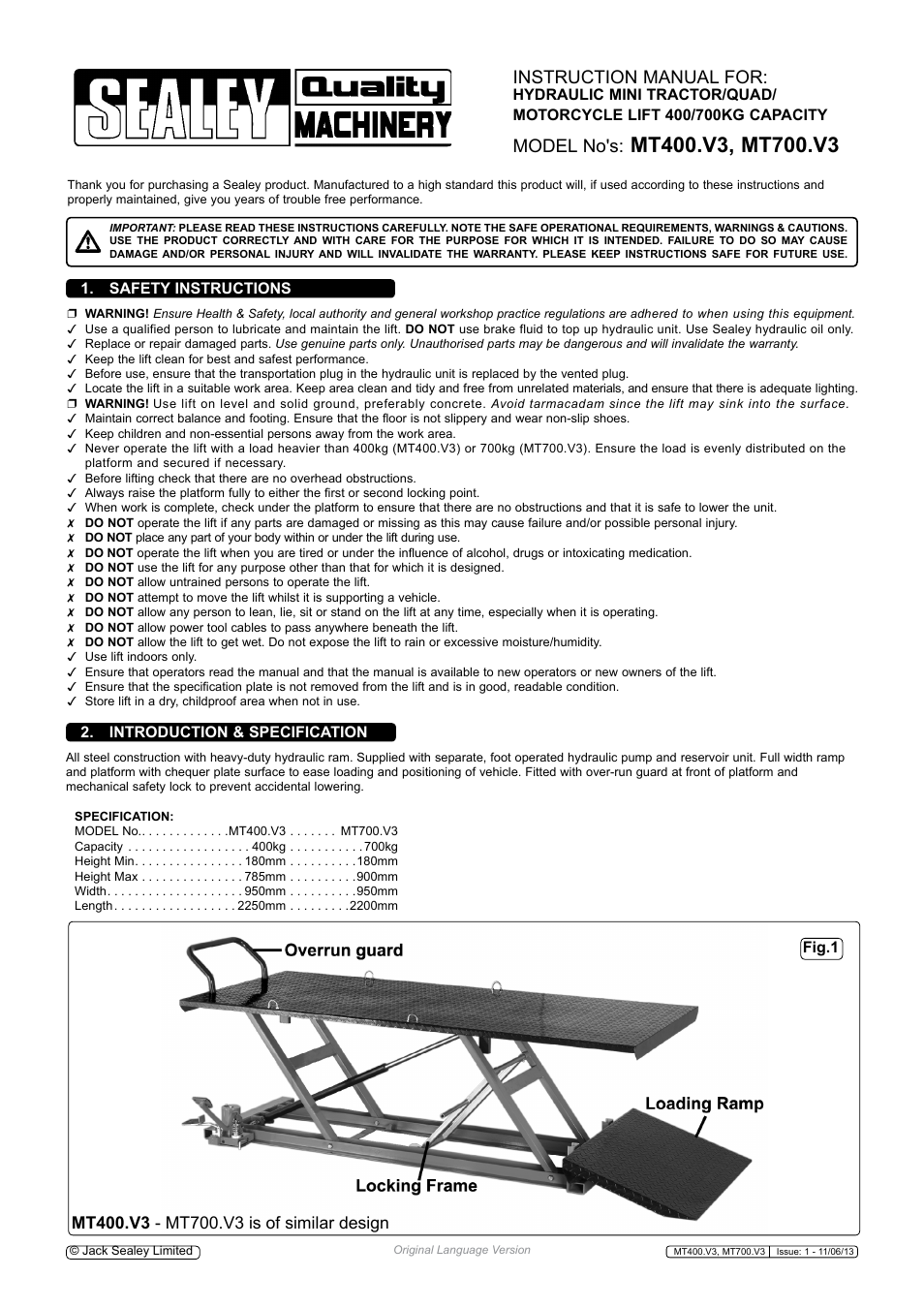 Sealey MT400 User Manual | 3 pages