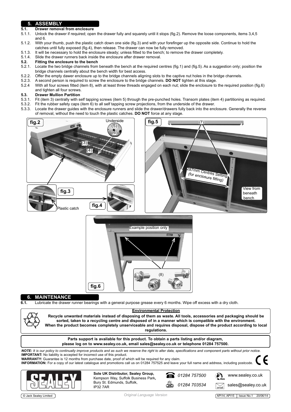 Fig.5, Assembly, Fig.2 fig.3 fig.4 fig.6 | Maintenance | Sealey API14 User Manual | Page 2 / 2