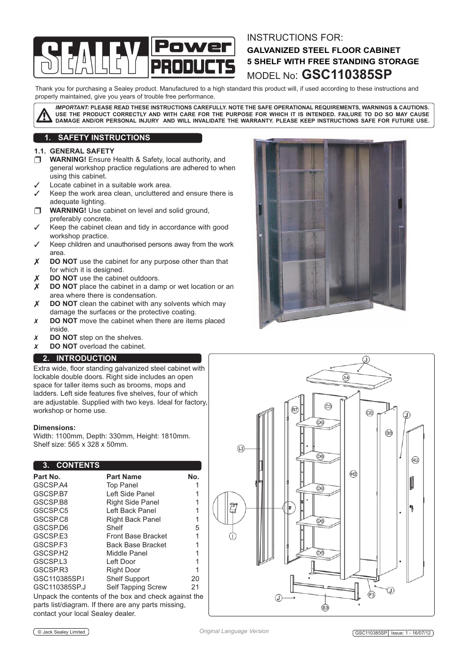 Sealey GSC110385SP User Manual | 3 pages