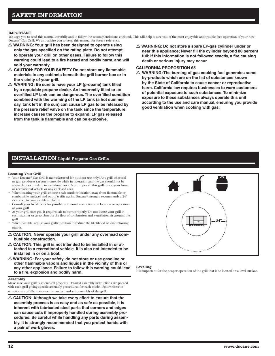 Safety information installation installation | Ducane 2020801 User Manual | Page 12 / 64