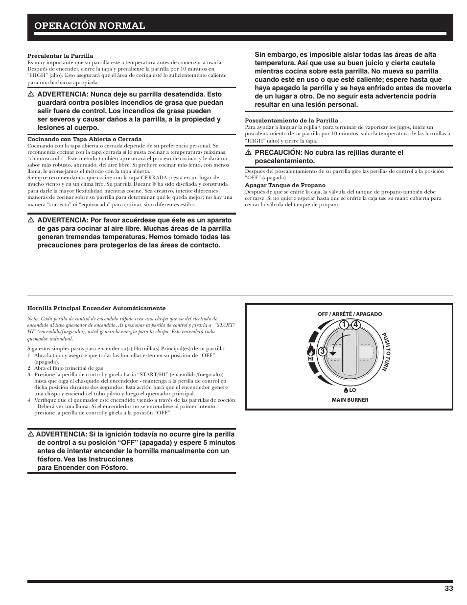 Operación normal | Ducane 2020801 User Manual | Page 33 / 64