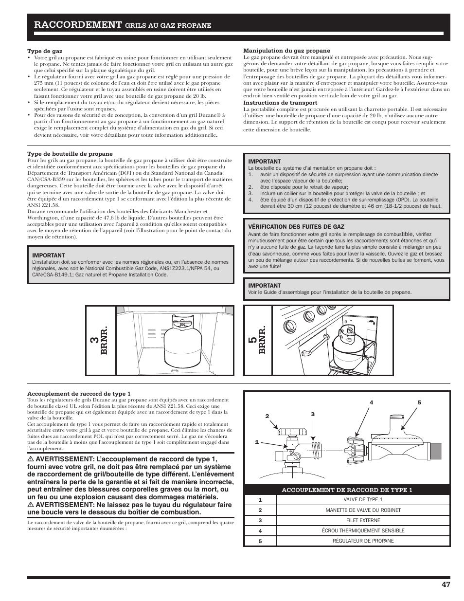 Rraccordement accordement, Brnr | Ducane 2020801 User Manual | Page 47 / 64