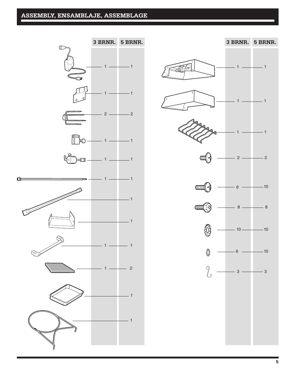 Assembly, ensamblaje, assemblage | Ducane 2020801 User Manual | Page 5 / 64