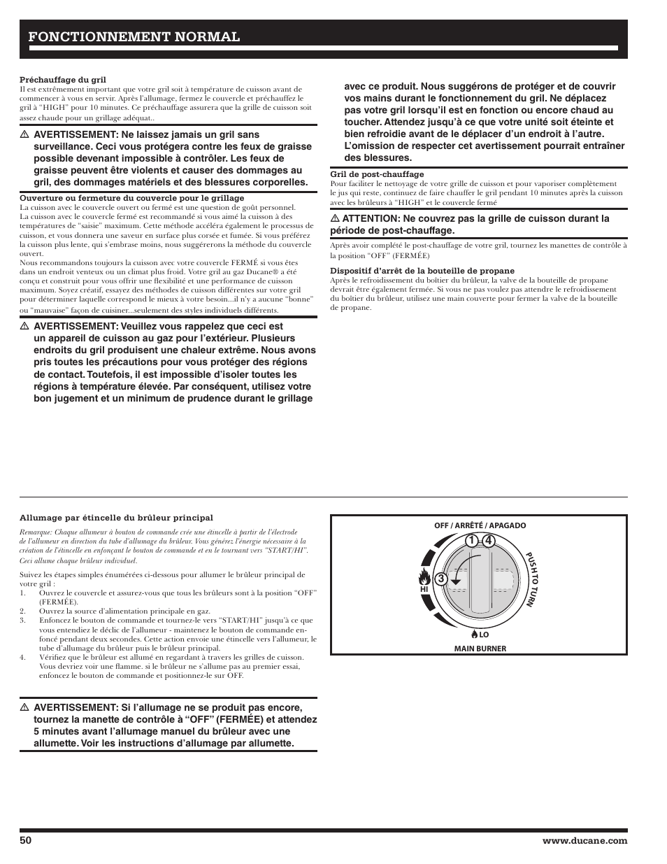Fonctionnement, Fonctionnement normal normal | Ducane 2020801 User Manual | Page 50 / 64