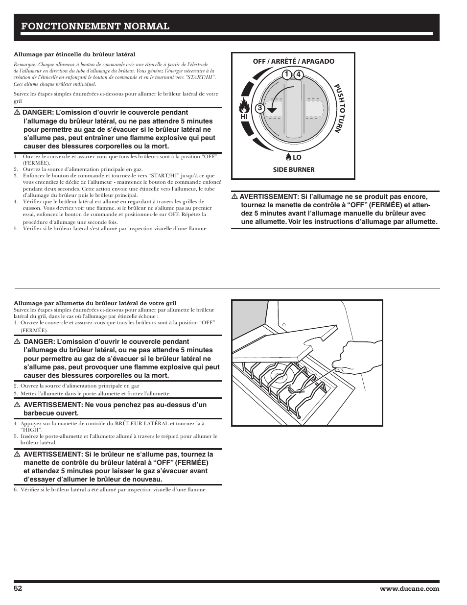 Fonctionnement, Fonctionnement normal normal | Ducane 2020801 User Manual | Page 52 / 64