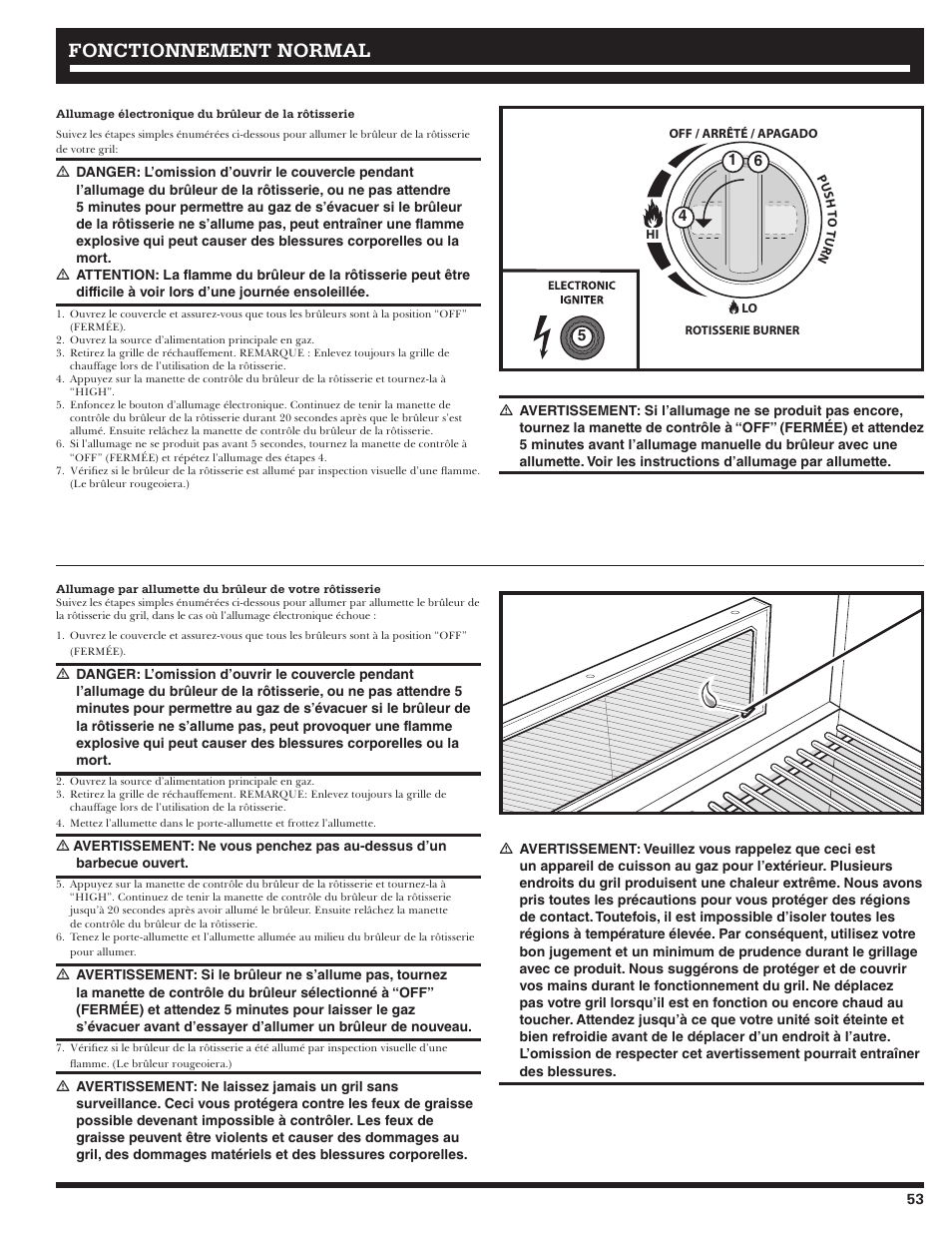 Fonctionnement, Fonctionnement normal normal | Ducane 2020801 User Manual | Page 53 / 64