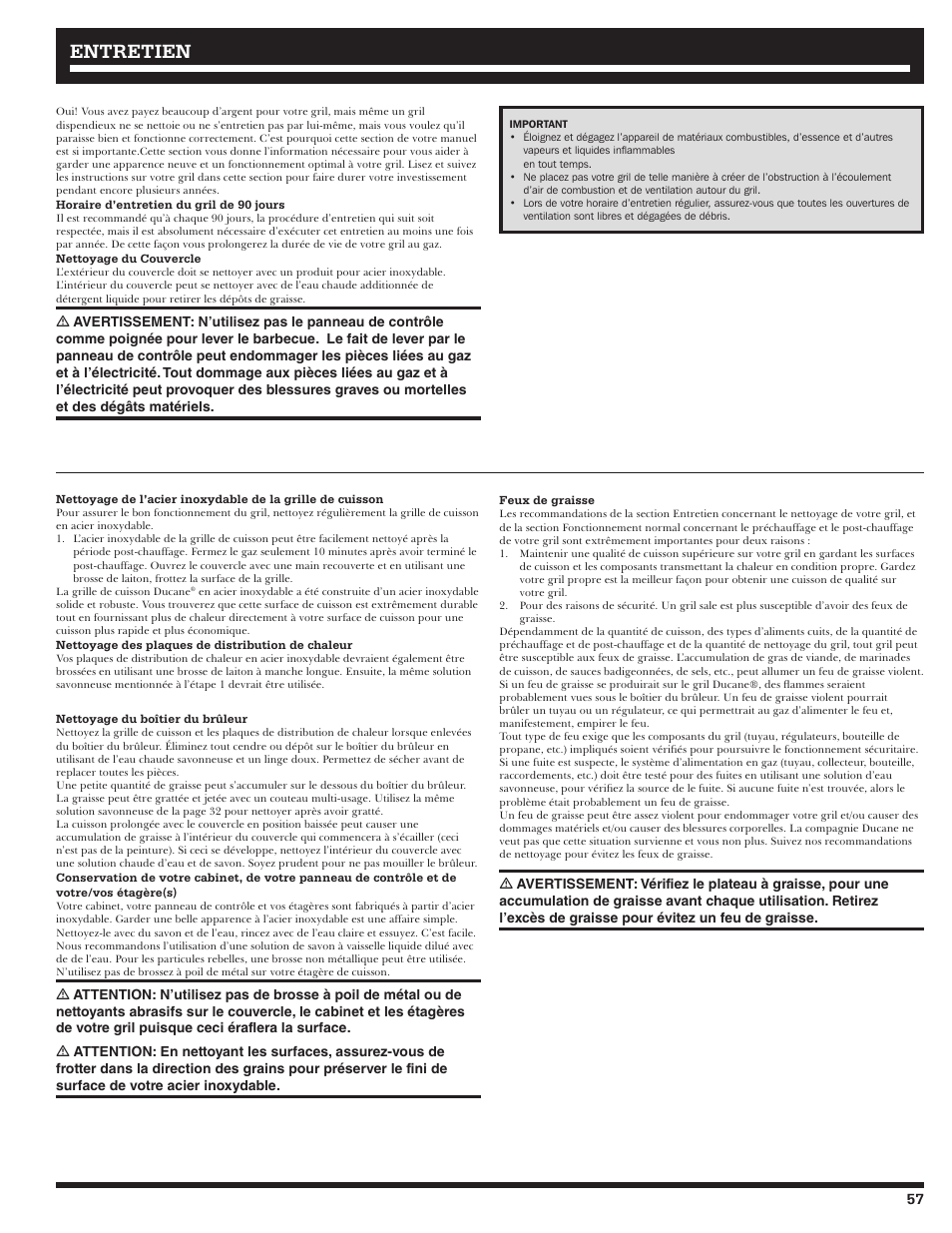 Entretien | Ducane 2020801 User Manual | Page 57 / 64