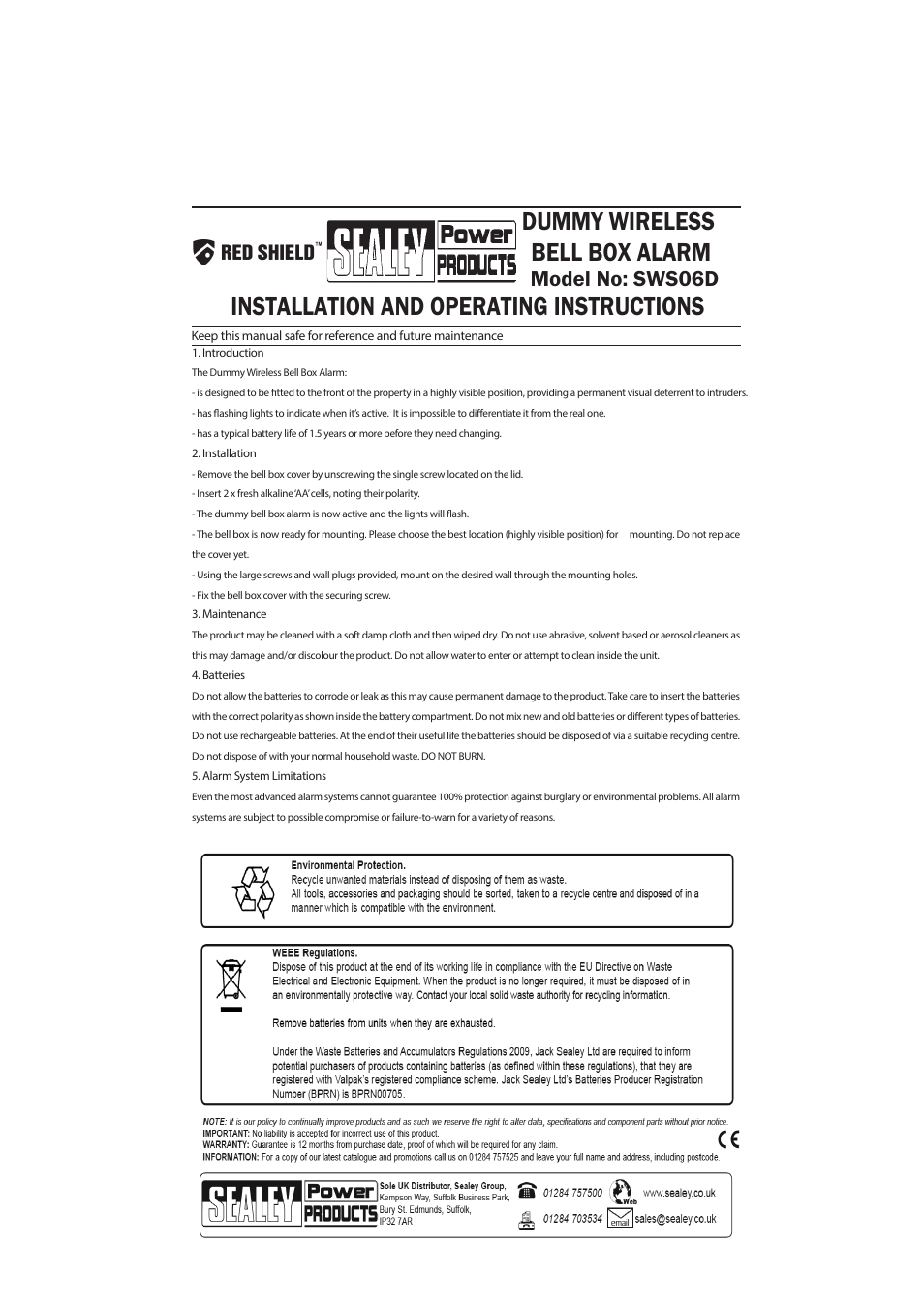 Sealey SWS06D User Manual | 1 page