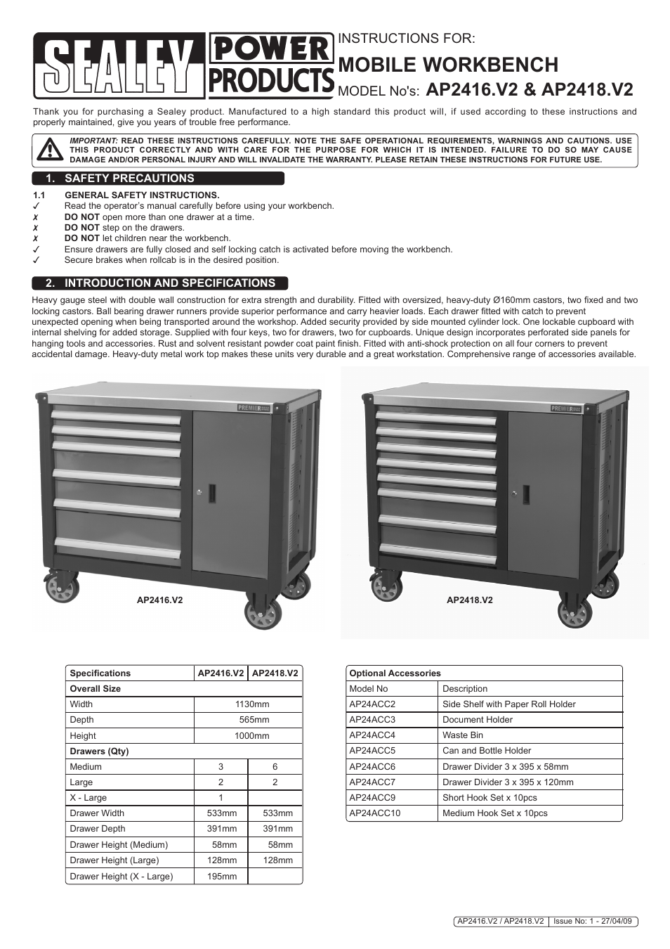 Sealey AP2418 User Manual | 2 pages