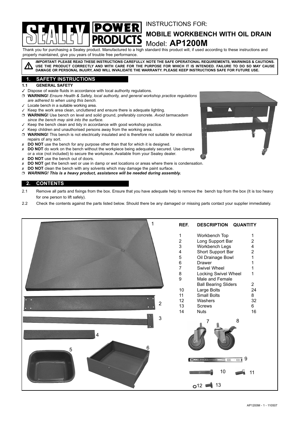 Sealey AP1200M User Manual | 2 pages