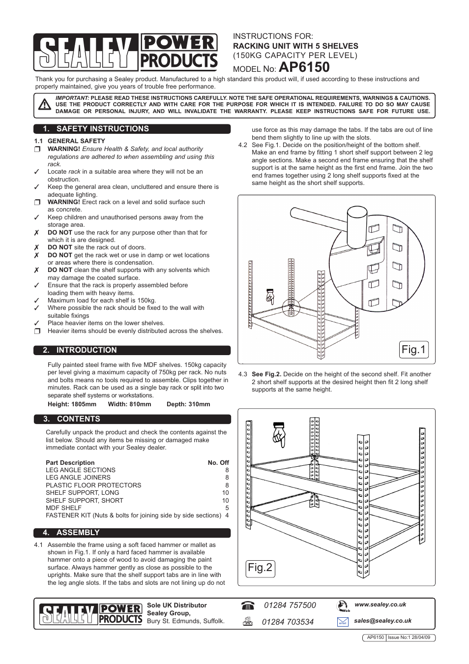 Sealey AP6150 User Manual | 2 pages