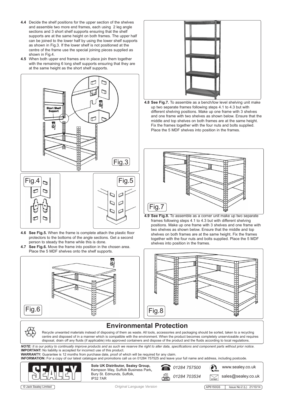 Environmental protection | Sealey AP6150GS User Manual | Page 2 / 2