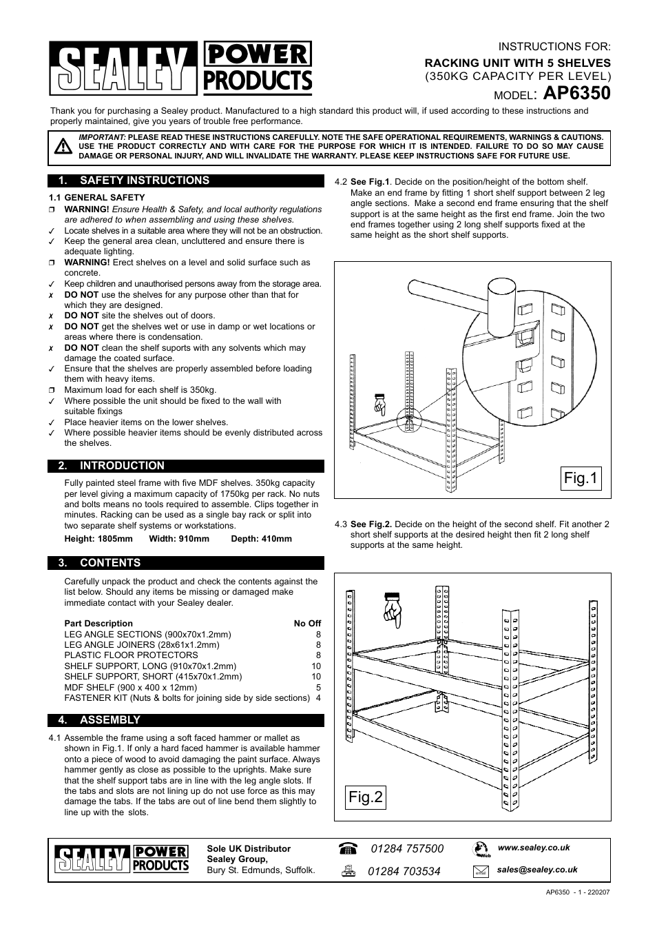 Sealey AP6350 User Manual | 2 pages