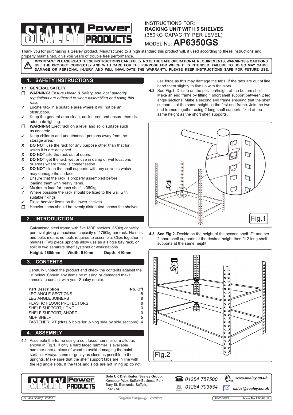 Sealey AP6350GS User Manual | 2 pages