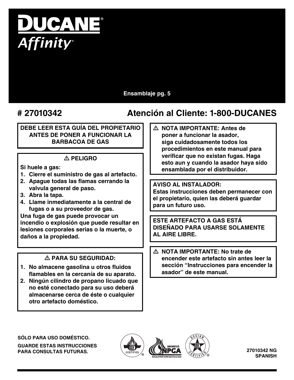 Guía del propietario del asador de gas natural | Ducane Natural 3400 User Manual | Page 31 / 64