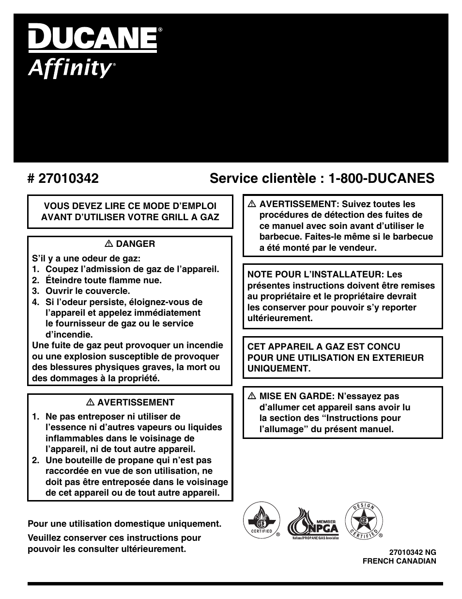 Guide de l’utilisateur du barbecue au gaz naturel | Ducane Natural 3400 User Manual | Page 47 / 64