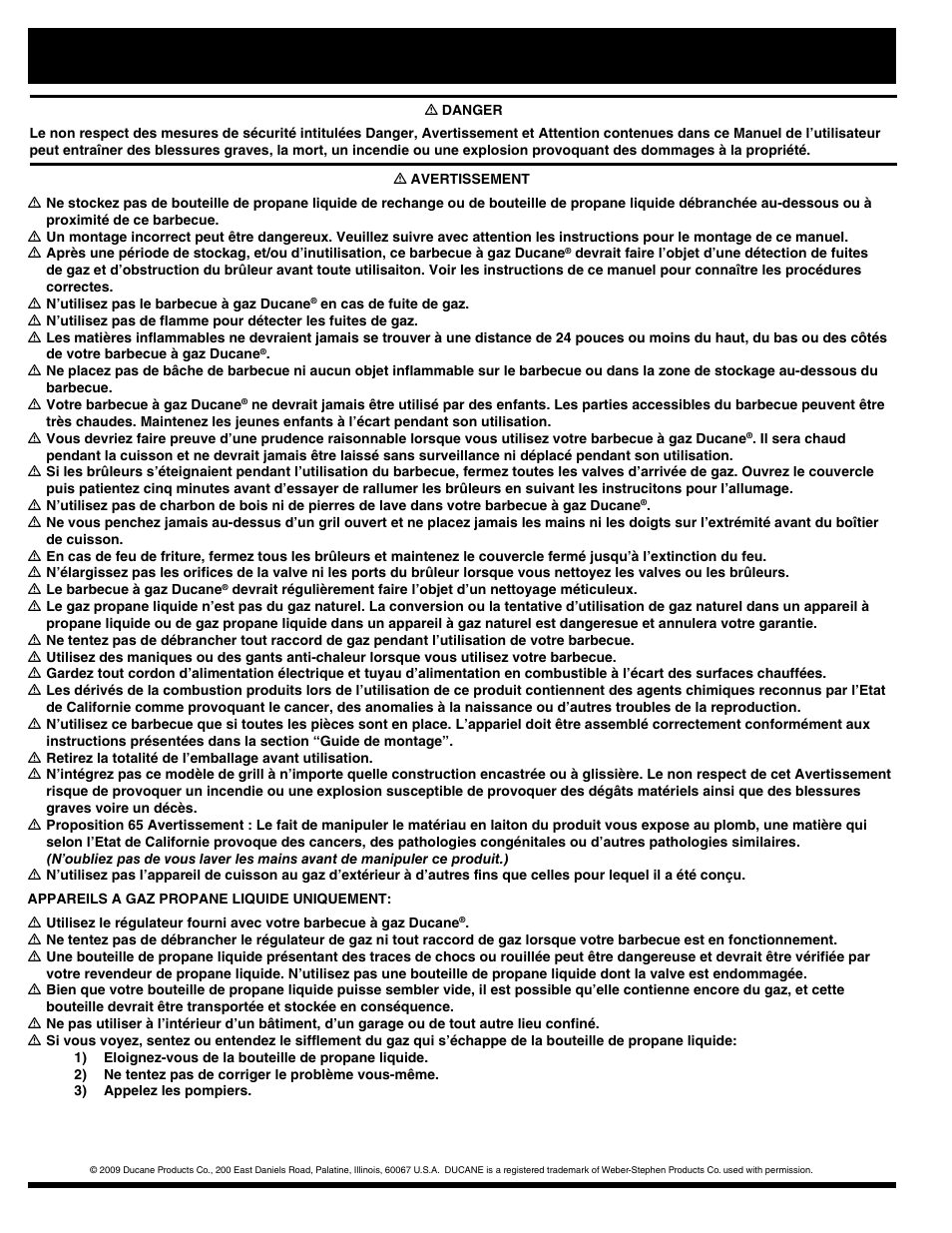 Dangers et avertissements | Ducane Natural 3400 User Manual | Page 48 / 64