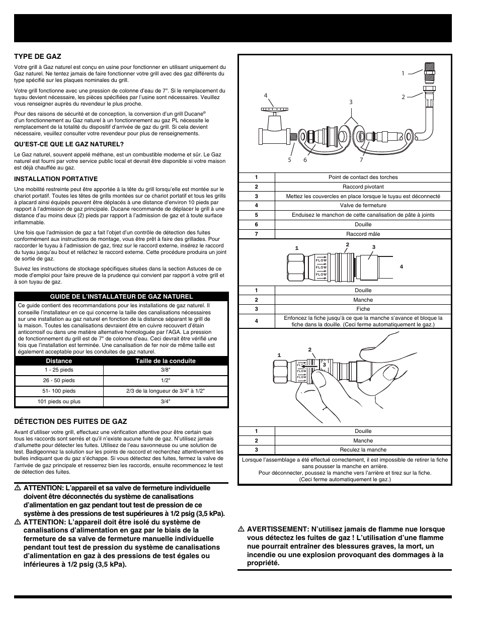 Raccordement, Grills à gaz naturel | Ducane Natural 3400 User Manual | Page 50 / 64